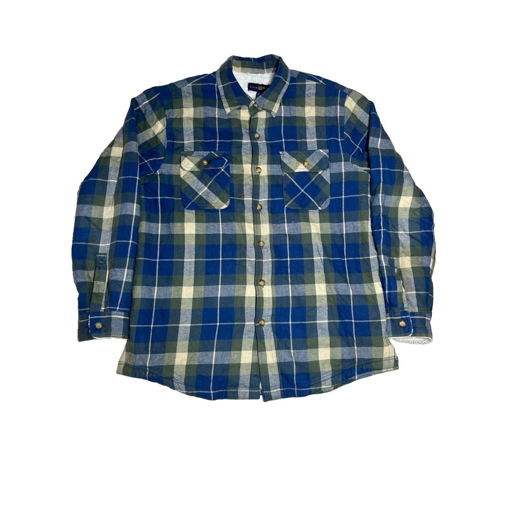 Club Room Green/Dark Blue Men's Sherpa Shirt Jacket SZ - L Shacket Fall Winter